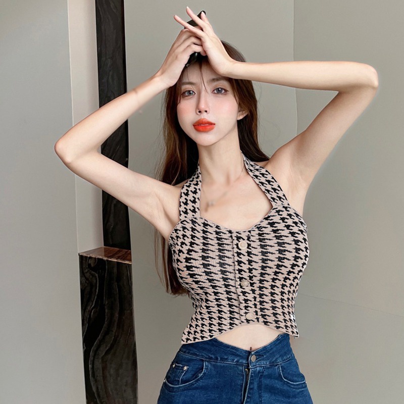 Áo Croptop Không Tay Họa Tiết Răng Cưa Gợi Cảm Cho Nữ