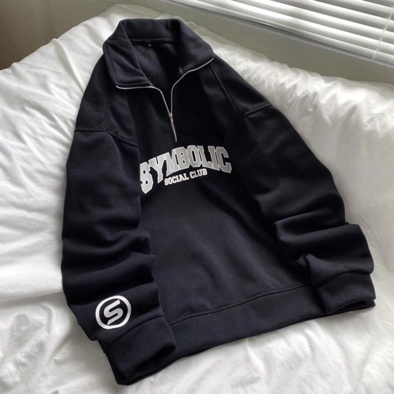 Áo Nỉ PoLo Khoá Cổ S.Y.M  Anhribistore Áo Sweater Cổ Trụ Tay Bồng Nam Nữ Unisex Form Rộng(Hàng Sẵn)