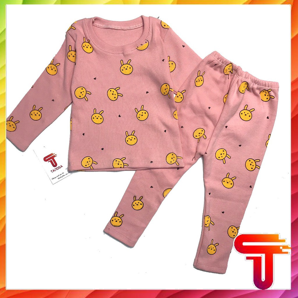 Bộ Thun Tăm, Bộ Quần Áo Len Tăm Trẻ Em In Hình Thỏ Vàng 7-19kg Tanosa
