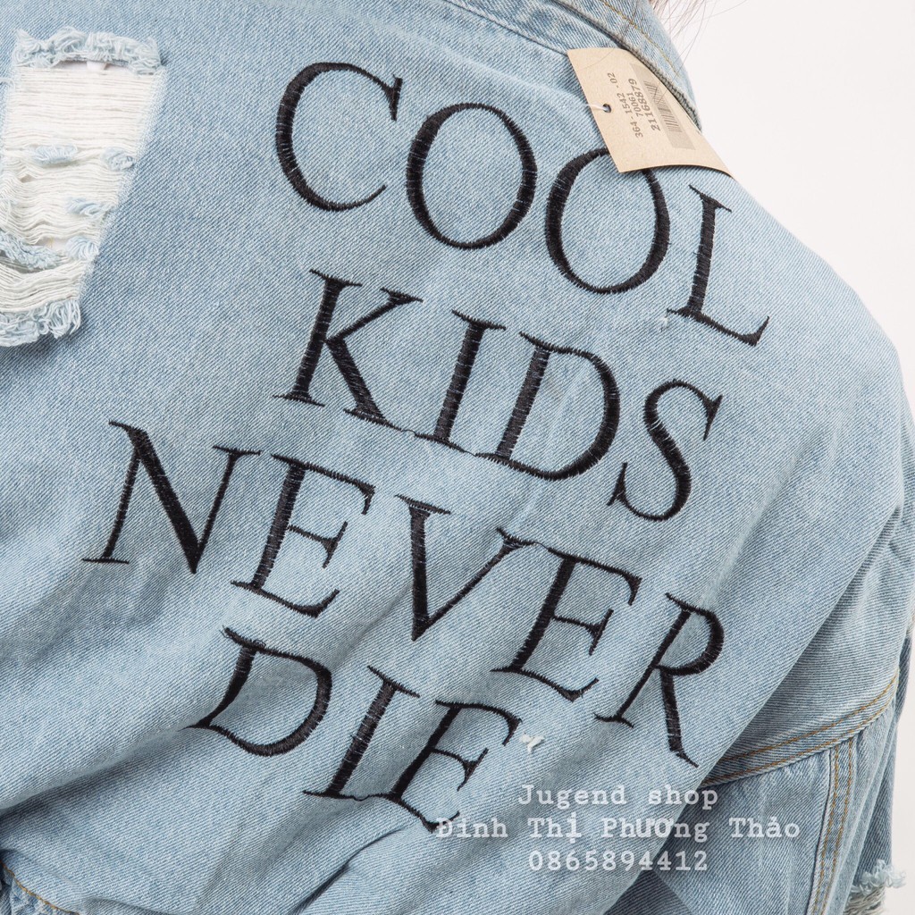 Áo khoác jeans Nữ cao cấp Cool KiD Never Die màu xanh nhạt