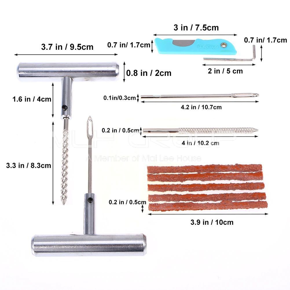 Bộ Hộp Dụng Cụ Vá Lốp Xe Lốp Không Săm Vá Lụi (vá ngoài) Bằng Thép Không Gỉ Cho Xe Oto, Xe Hơi Và Xe Máy MLH