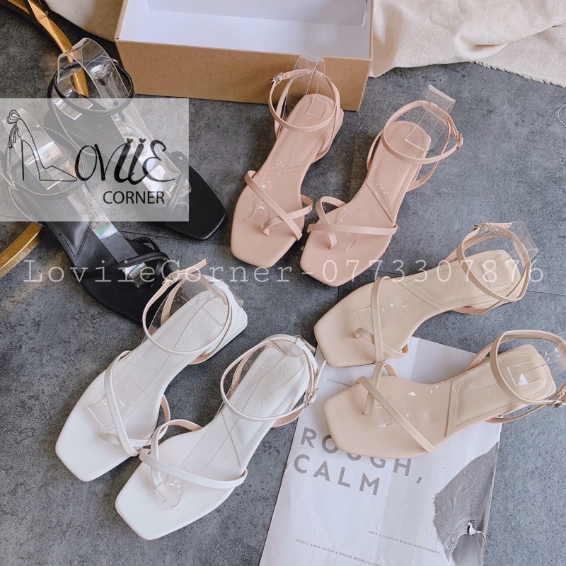 SANDAL NỮ XỎ NGÓN LOVIIECORNER - SANDAL CAO GÓT ĐẾ VUÔNG 3CM - GIÀY SANDAL CAO GÓT XỎ NGÓN DÂY MẢNH ĐẾ VUÔNG S200908