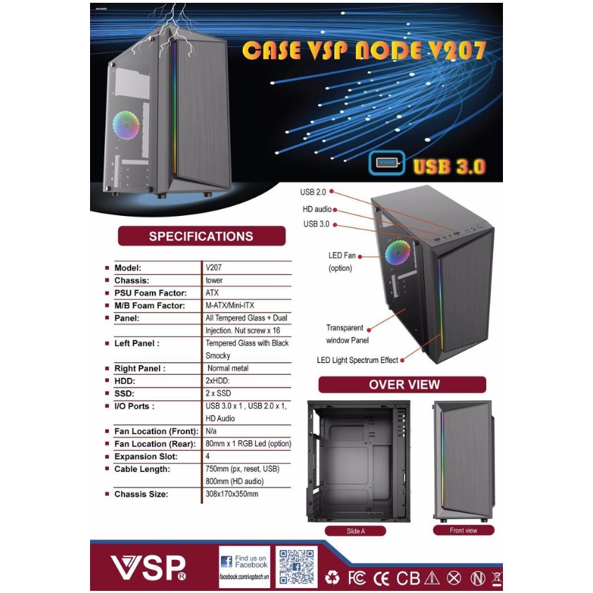 Vỏ Case máy tính VSP V207 LED RGB - USB 3.0
