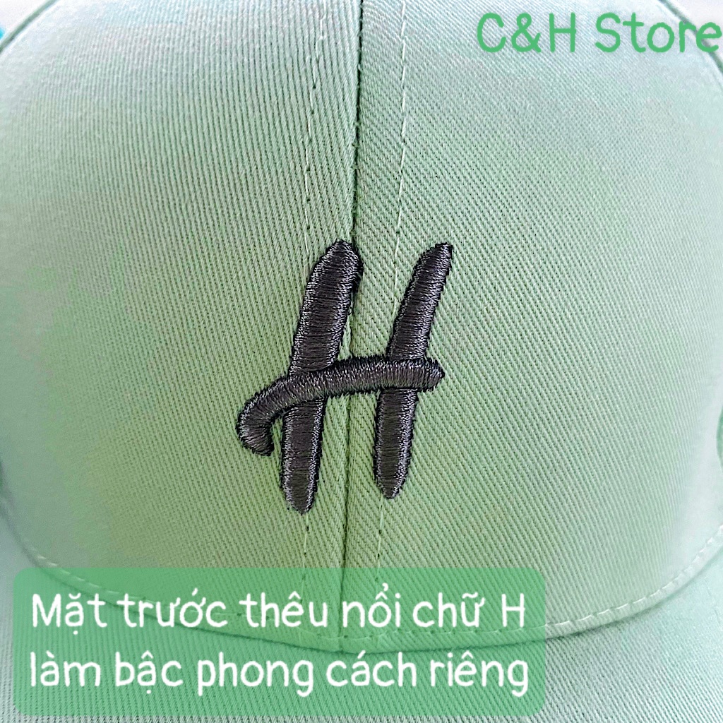 Mũ lưỡi trai nam nữ, nón kết lưỡi trai thêu chữ H form unisex phong cách Ulzzang Hàn Quốc cá tính năng động NCH25