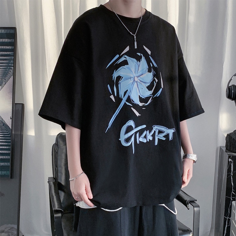 Áo thun tay ngắn dáng rộng chất liệu cotton phong cách Harajuku Hồng Kông thời trang mùa hè cho nam