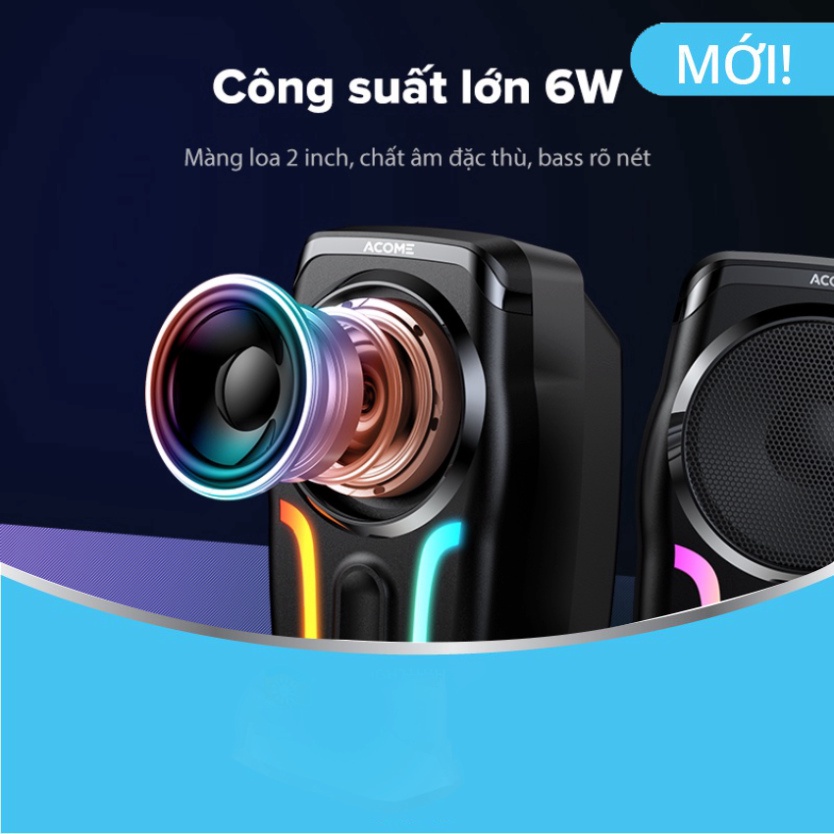 Loa Vi Tính ACOME A12 Gaming Loa Máy Tính Để Bàn Hiệu Ứng Đèn LED RGB Bass Mạnh Dùng Cho PC Laptop Bảo Hành Chính Hãng