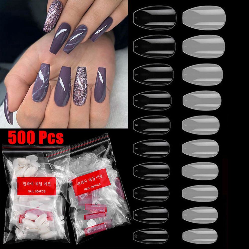 Set 500 móng giả trong suốt trang trí full móng tự nhiên