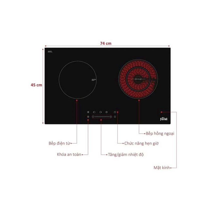 MienphiVC-LD-HCM-HN-BẾP 1 TỪ-1 HỒNG NGOẠI  FERROLI IC4200BN, MẶT KÍNH SCHOTT CERAN-ĐIỀU KHIỂN KIỂU SỐ