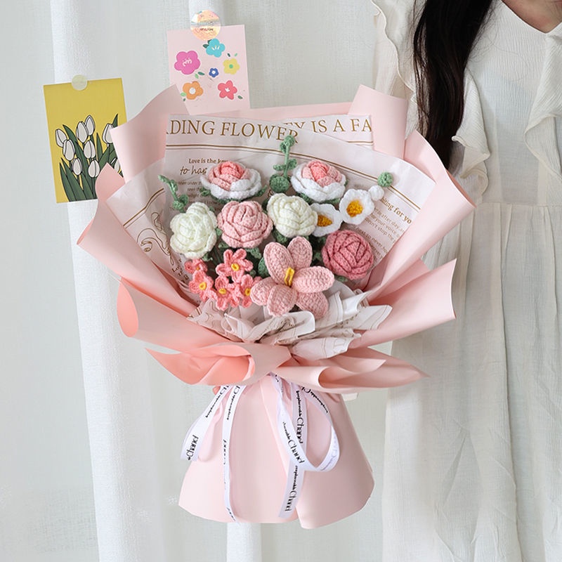 [ Quà tặng] Bộ Bó Hoa Đan Len Thủ Công Tự Làm Sáng Tạo Cho Bạn Gái