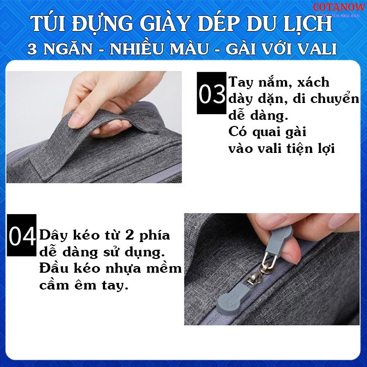 Túi Đựng Giày Du Lịch 3 Ngăn Gài Vali Tiện Lợi COTANOW