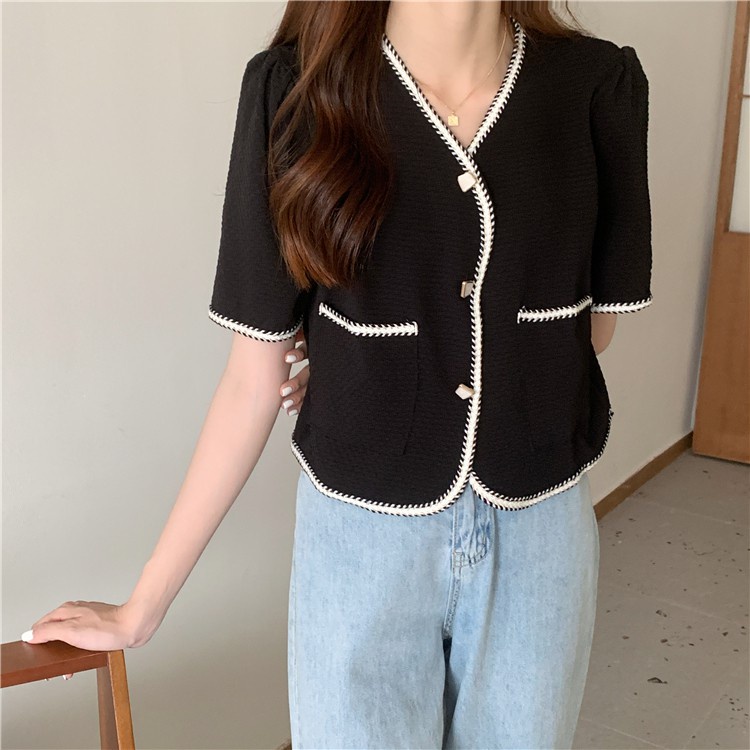 Áo Khoác Blazer Tay Ngắn Cổ Chữ V Dáng Rộng Thời Trang Mùa Hè Cho Nữ Áo Croptop