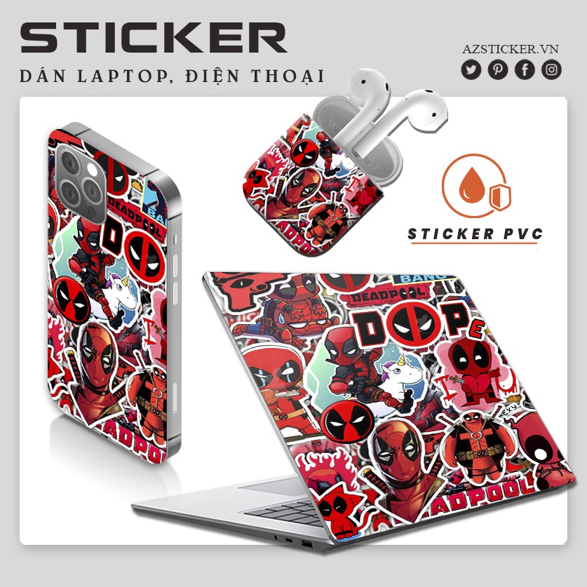 Sticker Dán Laptop, Dán Điện Thoại, Dán Nón Bảo Hiểm, Tem Dán Xe Chống Thấm Nước, Chống Bay Màu  | Chủ Đề Deadpool