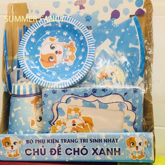 Set phụ kiện trang trí sinh nhật, thôi nôi để bàn cho bé tuổi chó