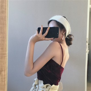 [NGODT1120 - giảm thêm 15k]  Áo croptop hai dây nhung dày
