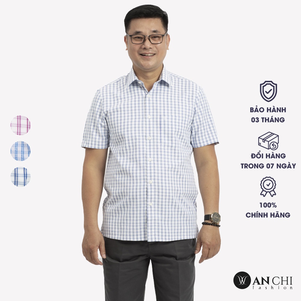 Áo Sơ Mi Nam Ngắn Tay Trung Niên ANCHI Caro Xanh Than Cao Cấp