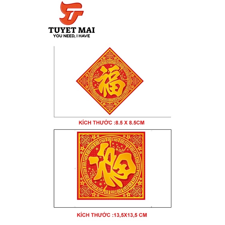 Giấy dán Decal trang trí Tết - miếng tết nhà hình vuông, tem long phụng chữ phúc dán lên dưa hấu hoặc đồ vật