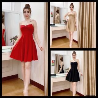 Đầm xòe tay lưới nhún ngực dự tiệc siêu xinh