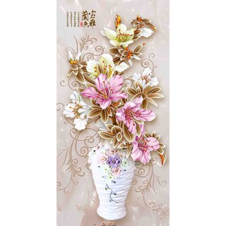 Tranh dán tường Tranh Bình Hoa đa sắc nét, Tranh dán tường 3d hiện đại (tích hợp sẵn keo)