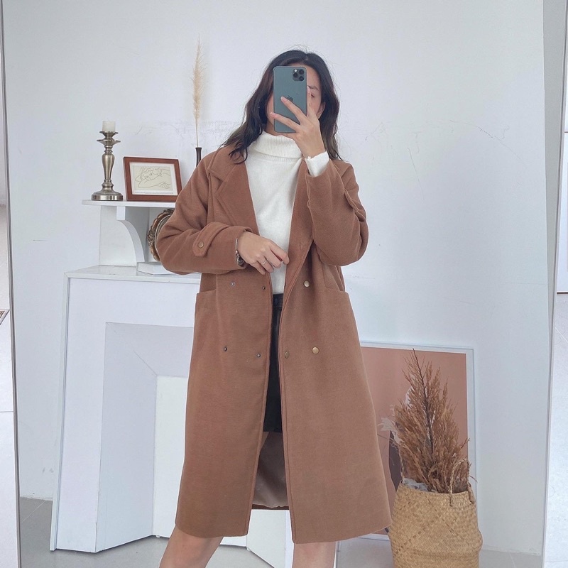 áo dạ khuy bấm nâu
