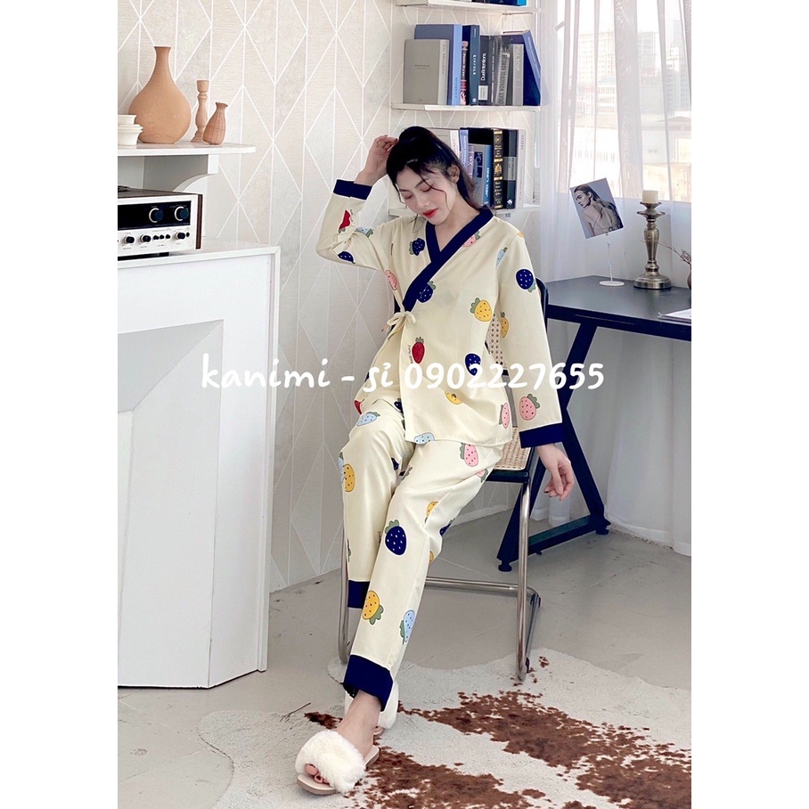 Bộ Pijama Kimono dài tay họa tiết dễ thương Chất kate Thái đẹp - BD03