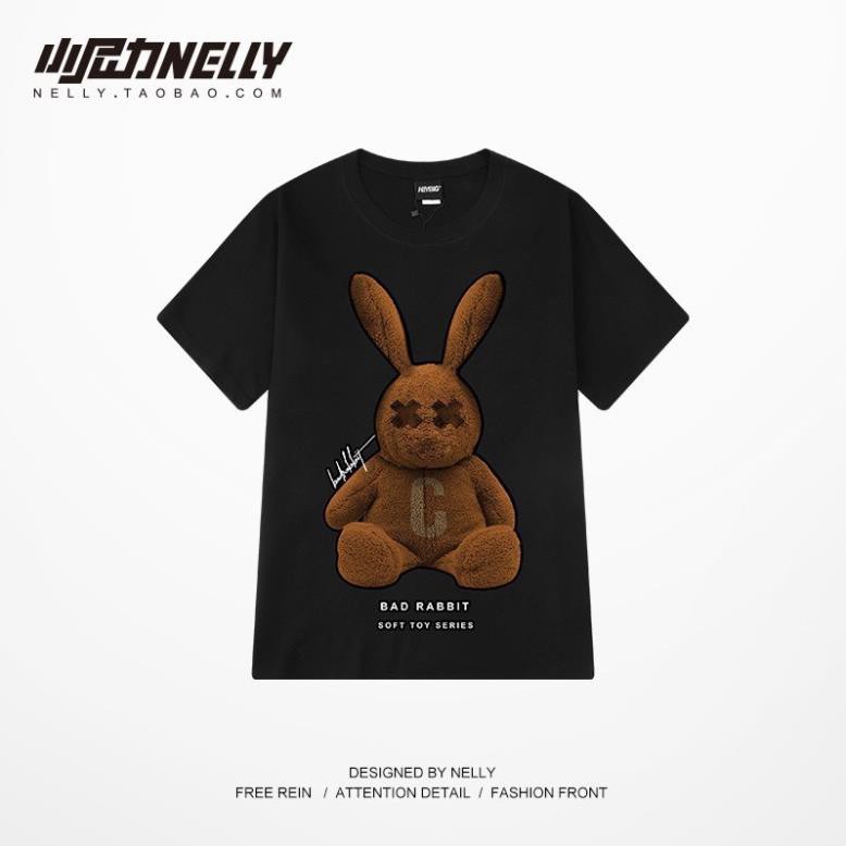 𝑭𝒓𝒆𝒆𝒔𝒉𝒊𝒑 Áo thun tay lỡ dáng Unisex form rộng phong cách Ulzzang hình BAD RABBIT màu nâu aothun268