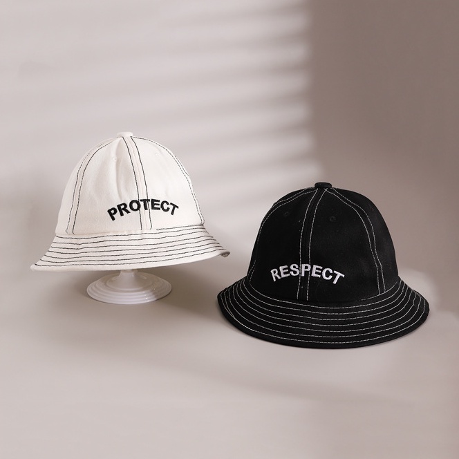 Nón Tai Bèo Màu Trắng Đen Thêu Chữ Phong Cách Hàn Quốc Đơn Giản