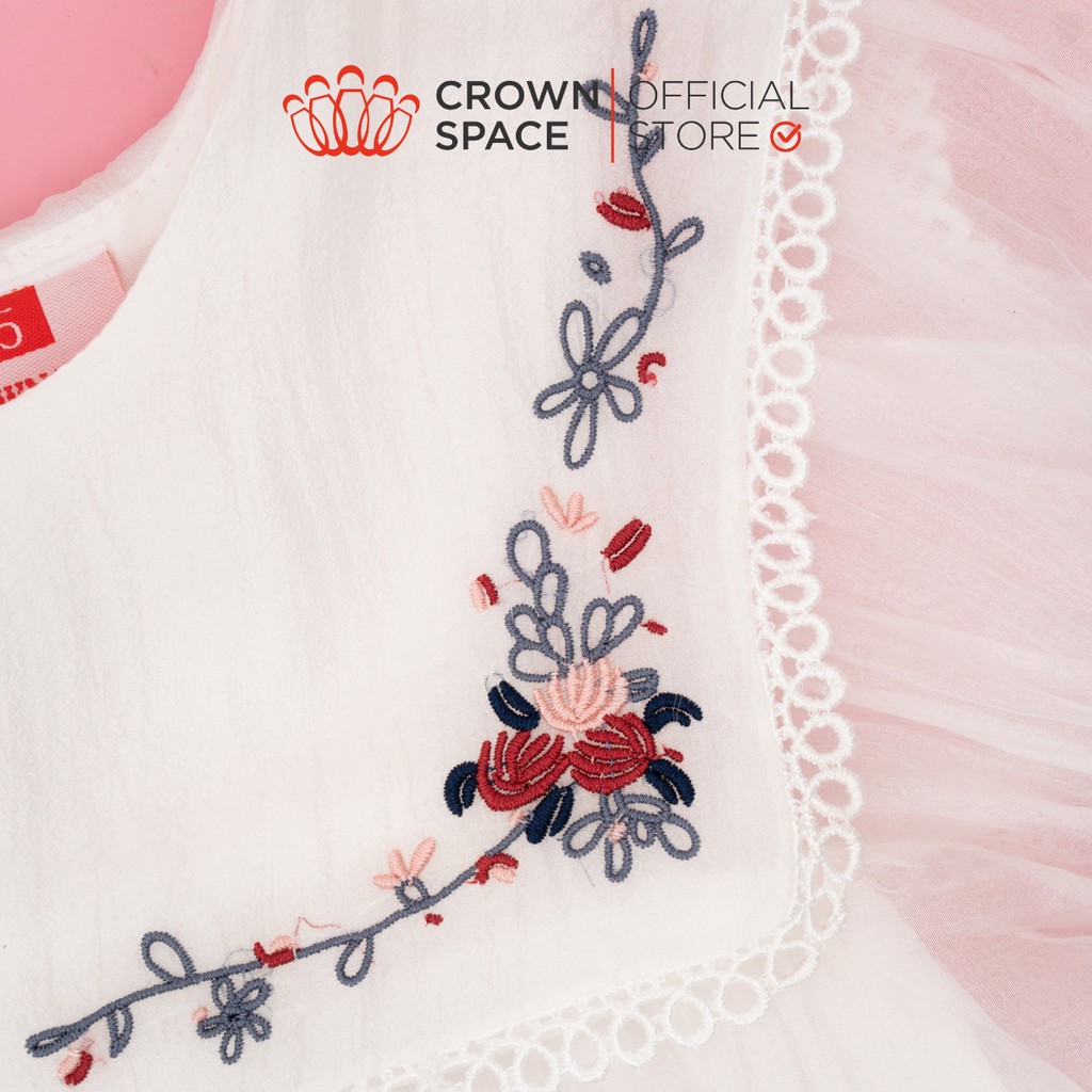 Váy Trắng Tay Ren Cho Bé Gái Chính Hãng Crown Kids Lót Cotton Thoáng Mát Size 4-10 CKGS2810905.W