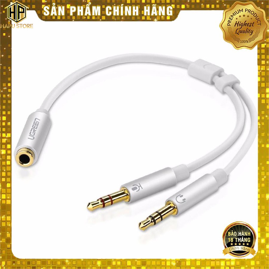 Cáp chuyển âm thanh 3.5mm sang 2 đầu Mic và Tai nghe Ugreen 20899 dài 20cm Hapustore