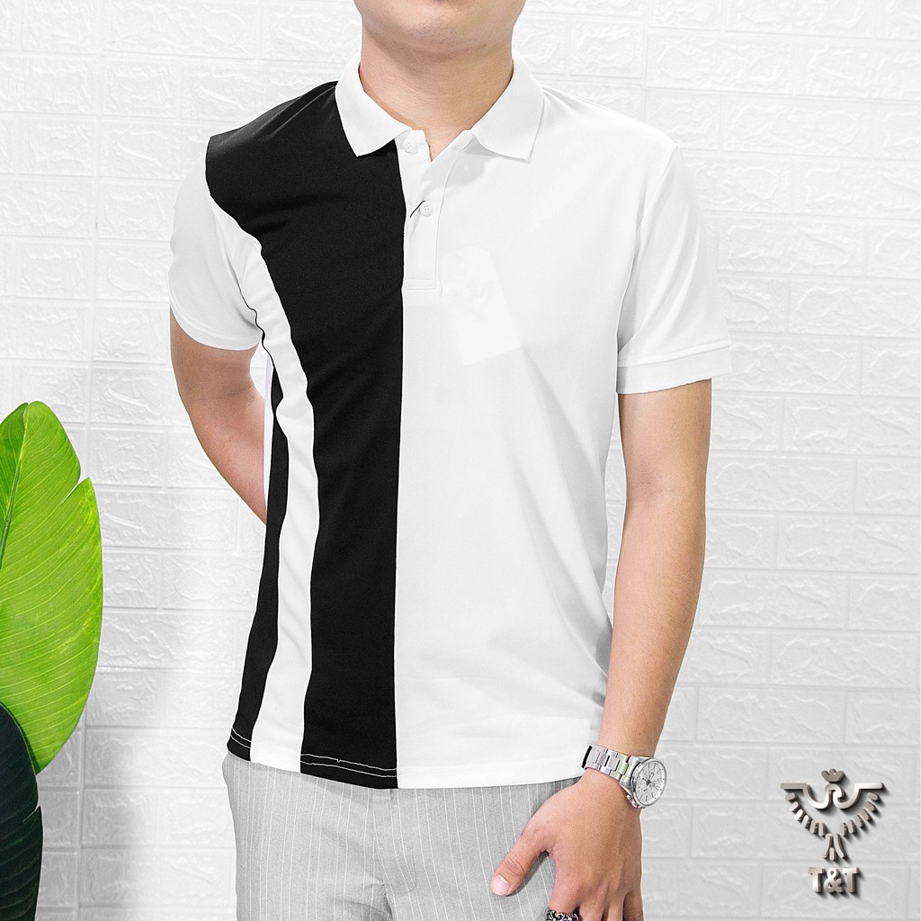 Áo polo nam áo thun nam có cổ tay ngắn phối đen trắng kiểu dáng hàn quốc chất cotton co dãn thoáng mát PL209