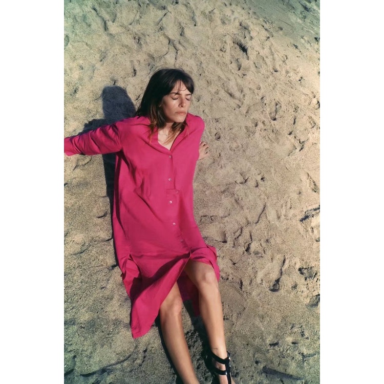 Zara Morocco full tag - Đầm Zara hồng trơn DT9DGG50N10