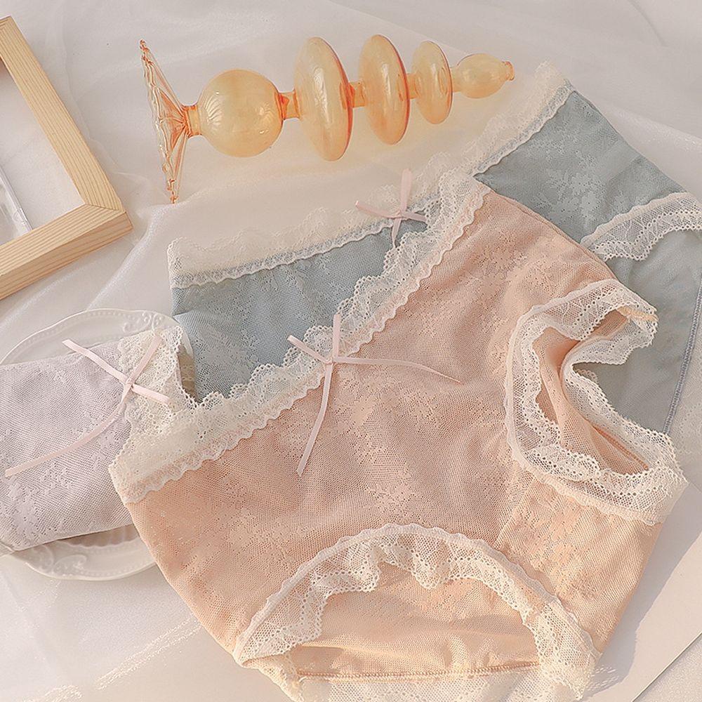Mocho Quần Lót Cotton Đáy Giữa Eo Thắt Nơ Phối Ren Thoáng Khí Ngọt Ngào Cho Nữ