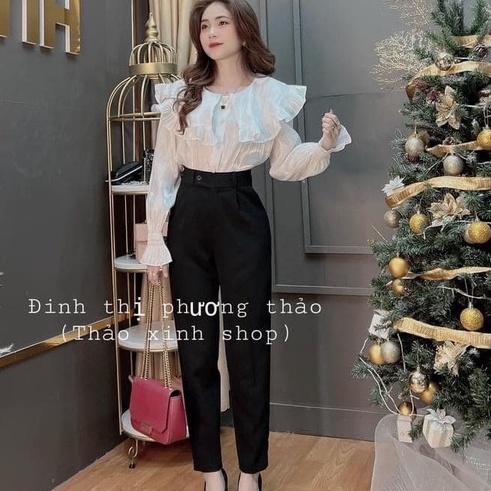 Quần tây baggy nữ công sở cạp có đai lưng cao màu đen mềm dáng dài khuy lệch Quần vải nữ cạp cao ống đứng mặc đi học đẹp