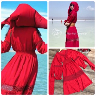 ĐẦM MAXI ĐỎ KÈM KHĂN (KÈM HÌNH THẬT)