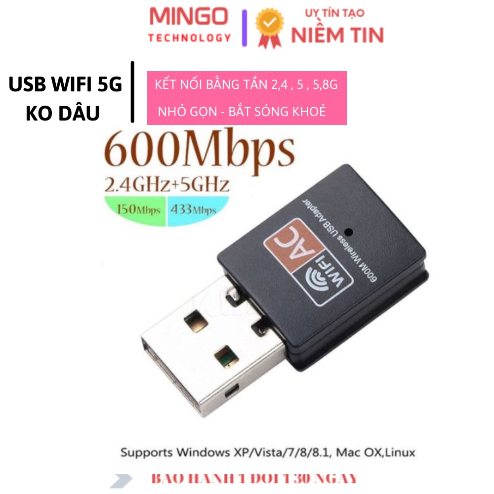 Nâng cấp WiFi 5G dễ dàng với USB WIFI 600Mbps cho máy bàn PC và laptop, card mạng usb 5GHz không dâu