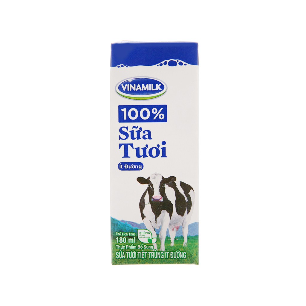 Thùng 48 hộp sữa tiệt trùng Vinamilk 100% Sữa Tươi ít đường 180ml