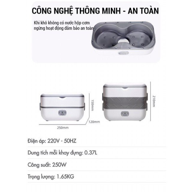 Hộp Cơm Hâm Nóng CHEFMAN CM-121i 2 Tầng 4 Khay Đựng Thức Ăn Tiện Dụng