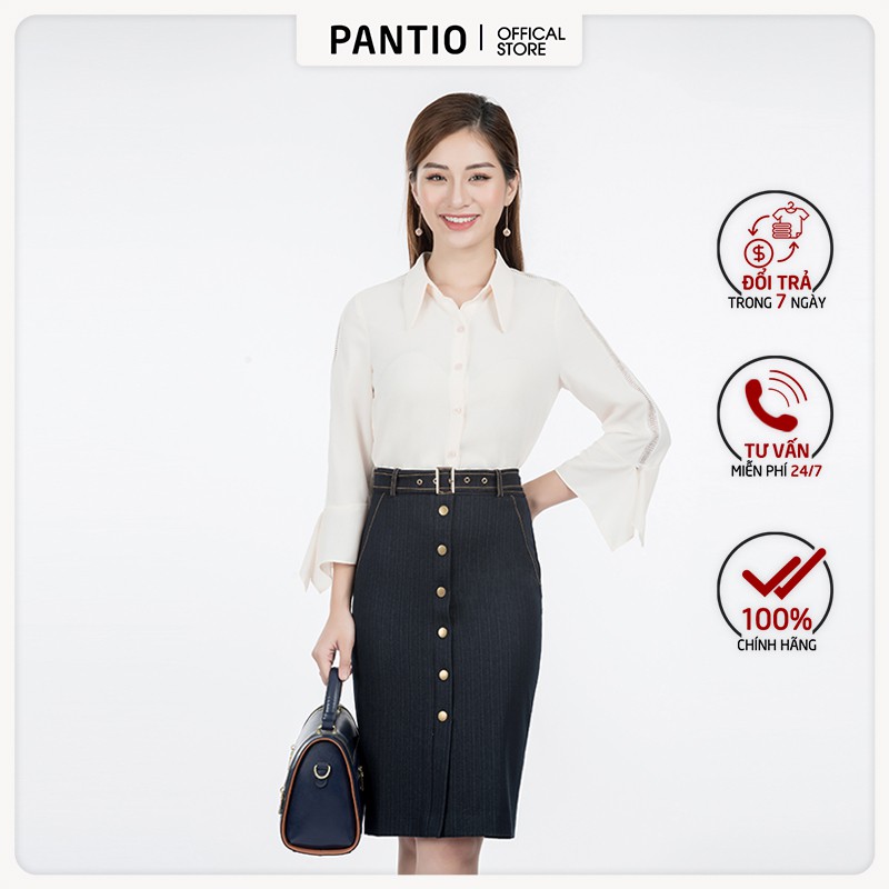 Áo sơ mi nữ chất liệu phi cát, dáng suông dài tay FAS92772 - PANTIO