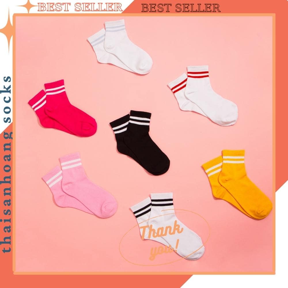 Tất nữ cổ cao [ Free ship ] Vớ cổ cao nữ - 2 sọc phong cách Hàn Quốc - Sợi cotton mềm thoáng mát