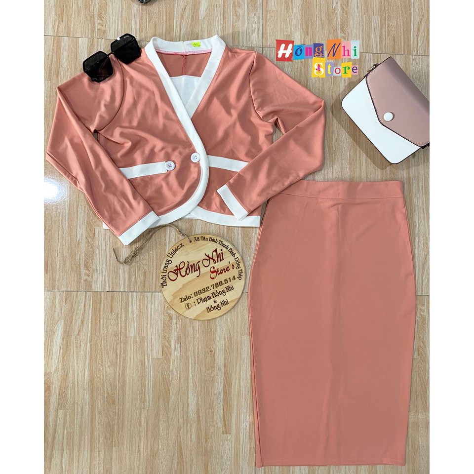 Set Đầm Thun 3 Món Áo Khoác Tay Dài Kèm Áo 2 Dây Phối Chân Váy Bút Chì Ulzzang