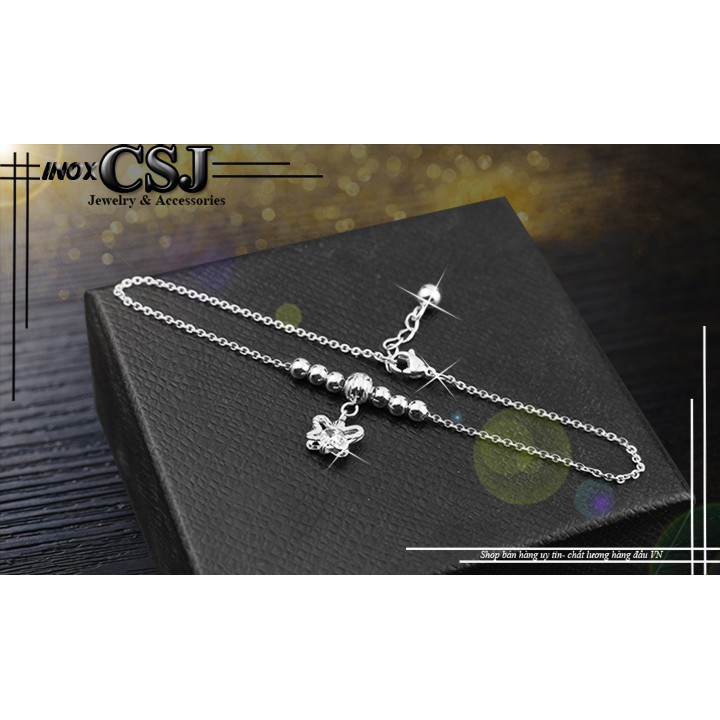 Lắc chân inox nữ CSJ kiểu bi cách điệu con bướm xinh không đen | BigBuy360 - bigbuy360.vn