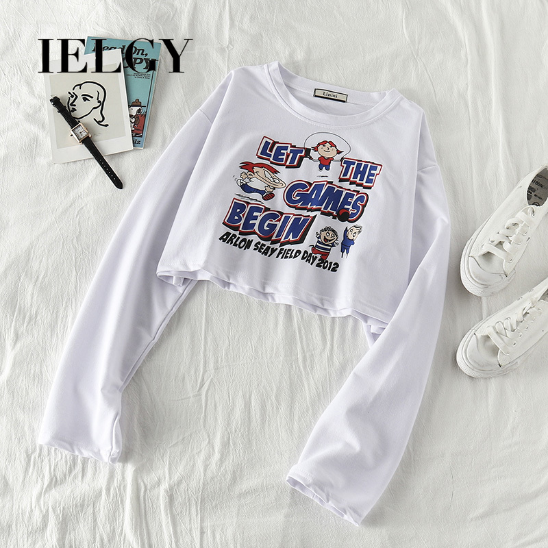 Áo thun crop top IELGY tay dài màu trơn thời trang mùa hè dành cho nữ