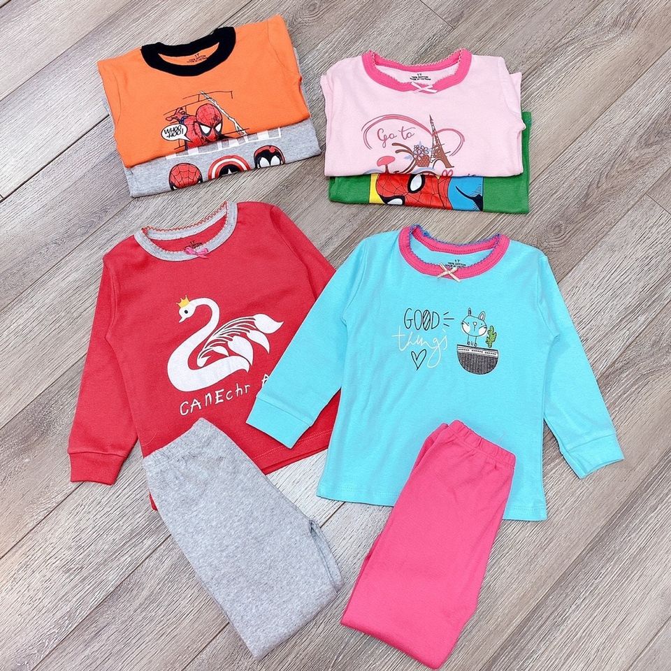 Bộ cotton xuất dư dài tay bé gái