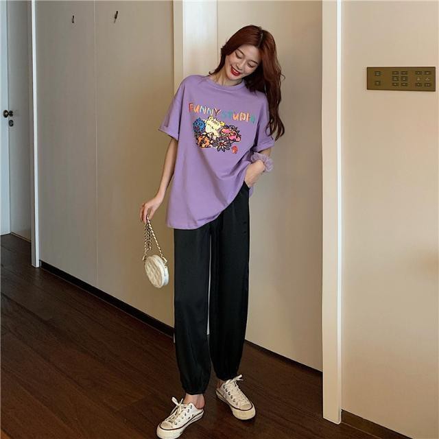 Áo Thun Ngắn Tay In Họa Tiết Graffiti + Quần Dài Ống Rộng Thời Trang Mẫu 2021 Dành Cho Nữ | BigBuy360 - bigbuy360.vn