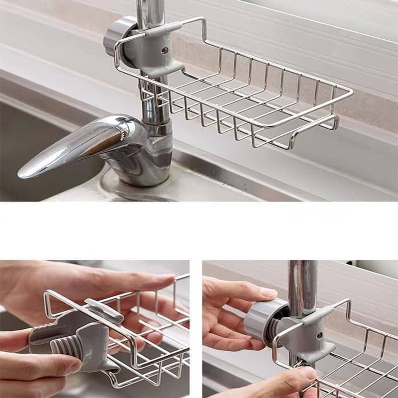 Giá treo khay inox gắn vòi nước rửa chén tiện dụng