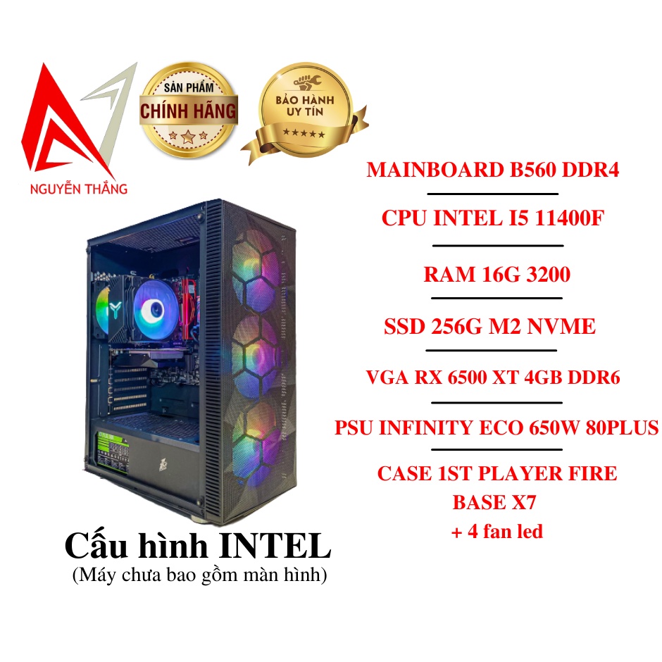 Thùng PC GAMING I5 THẾ HỆ 11 ( B560 - I5 11400F - 16G - RX6500XT ) new chính hãng