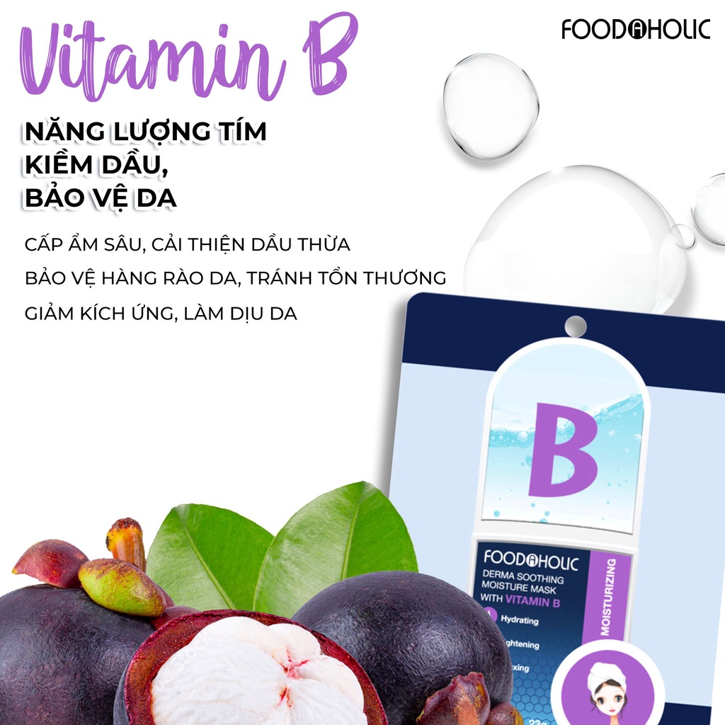 Combo 10 Mặt nạ tinh chất Vitamin B hồi phục, mịn da Foodaholic Derma Soothing Moisture Mask With Vitamin B 23g x10