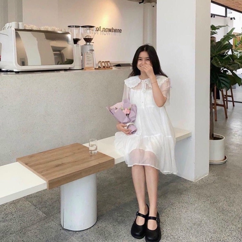 Váy babydoll cổ thêu 2 lớp tiểu thư, Váy trắng công chúa dáng xòe đi tiệc đi chơi đẹp  (TTA116)