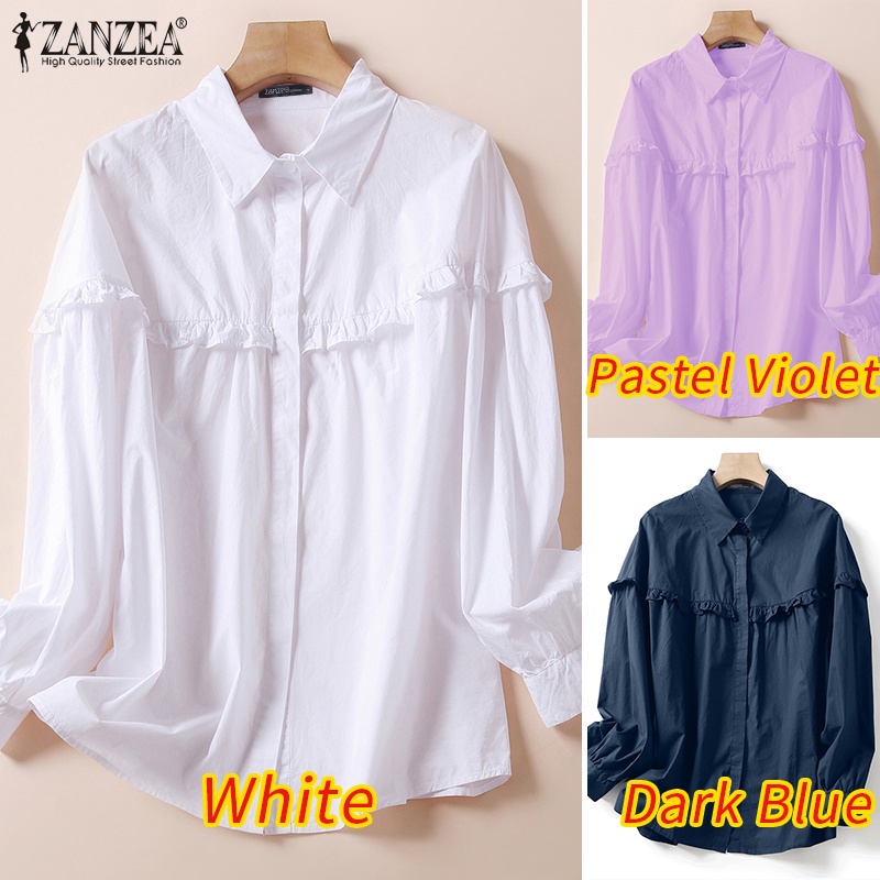 Zanzea Áo Sơ Mi Dài Tay Phối Bèo Thiết Kế Đơn Giản Thời Trang Cho Nữ