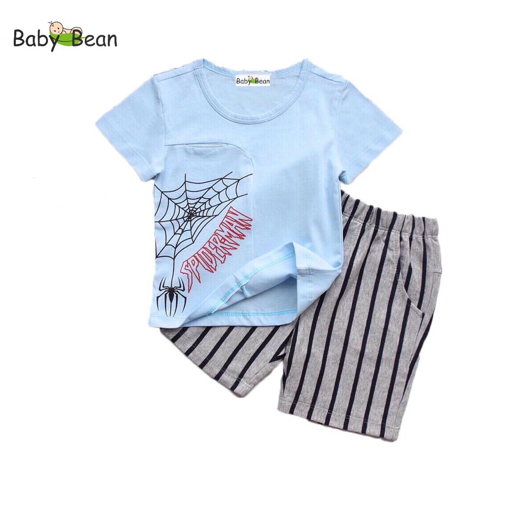 [MÃ THƯƠNG HIỆU UY TÍN Voucher giảm 10%] Bộ Đồ Thun Cotton Sọc in Người Nhện Bé Trai BabyBean (20kg-31kg)