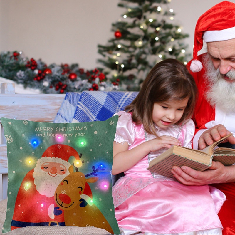 Vỏ Gối In Hình Ông Già Noel Có Đèn LED Phát Sáng Dễ Thương